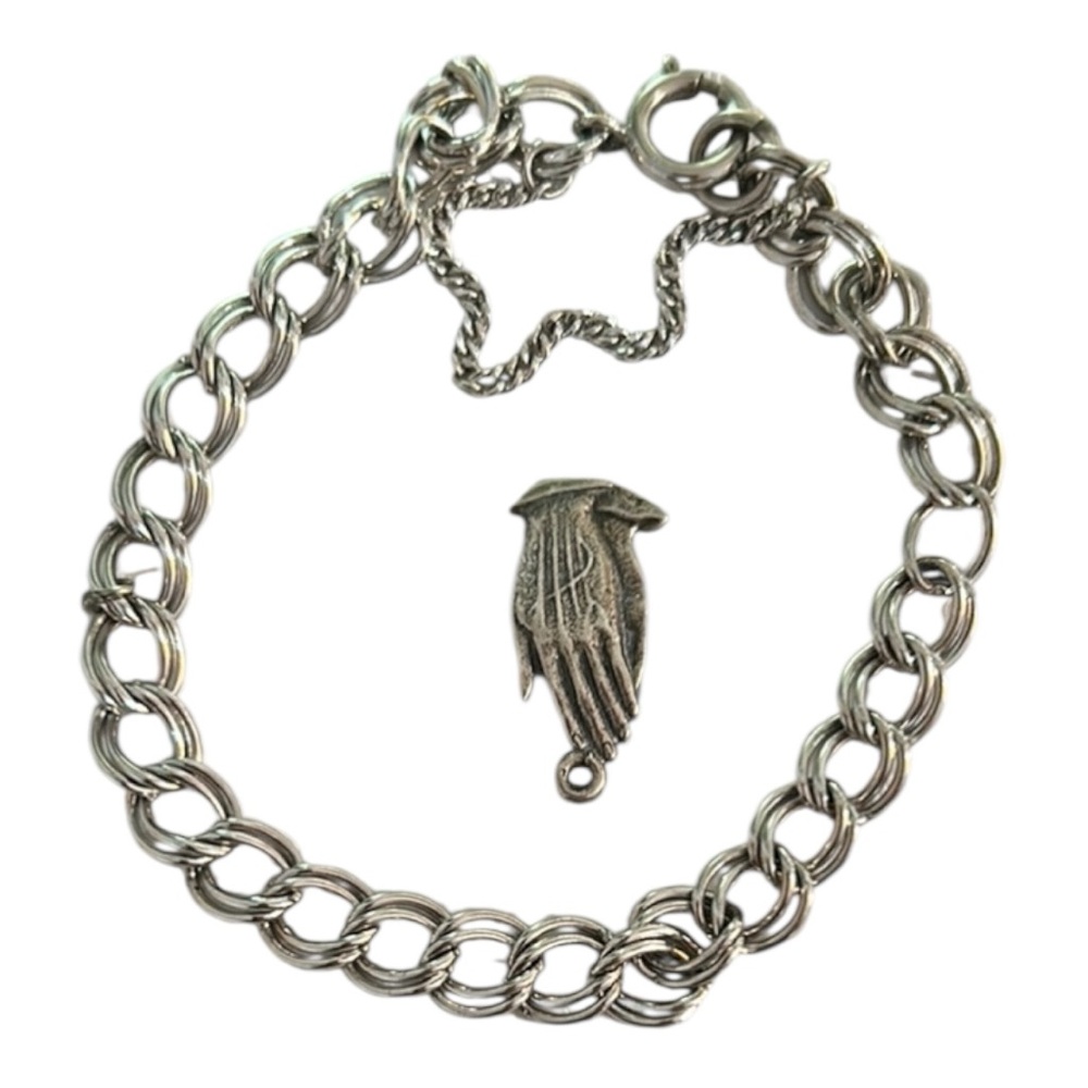 Vintage Silver Charm Bracelet with Hand Charm